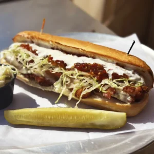 A tasty sandwich from Wise Guys Pizzeria in Florida, featuring a toasted bun, lettuce, and a savory meat filling.